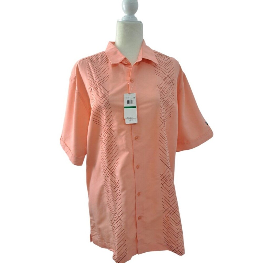 Cubavera Men's Peach Travel Vacation Short Sleeve Embroidered Shirt Sz Large